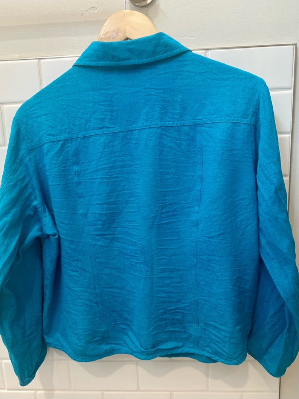 ☀️Chico's Teal Blue Linen Rayon Utility Button Down Shirt Jacket - Picture 4 of 5